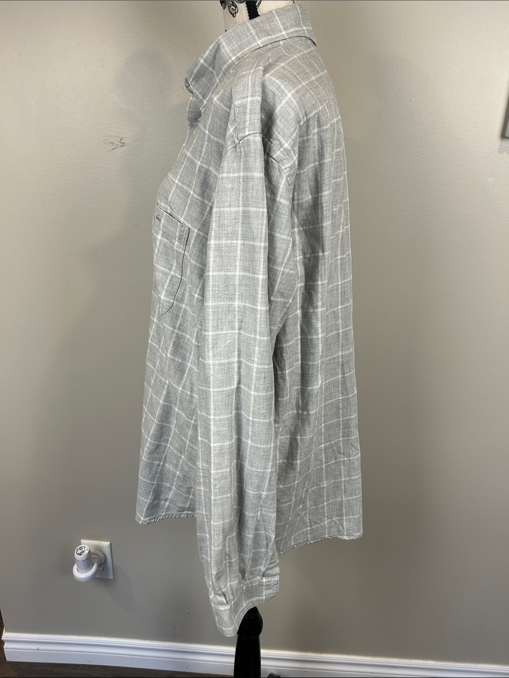 Vintage Lacoste Made in France Grey Plaid Cotton Shirt Size (XL-XXL) - Picture 3 of 9